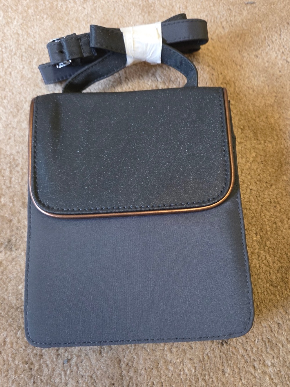 2/$25 Avon Black Belt Bag with Subtle Brown Trim